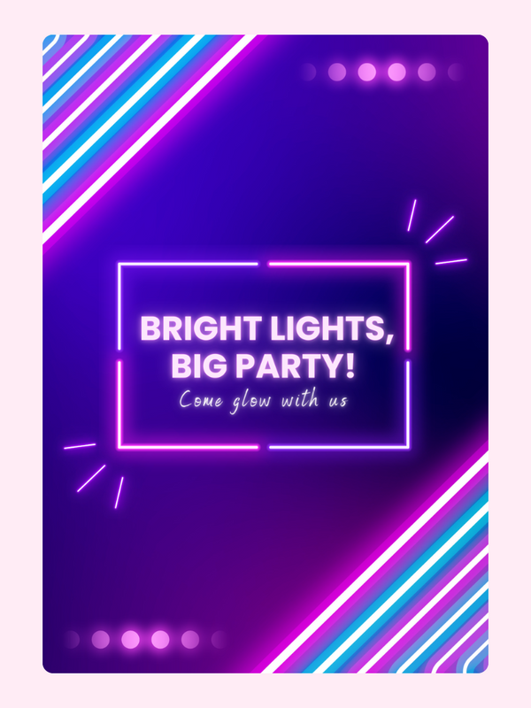 Neon party poster with bright lights, Come glow with us!