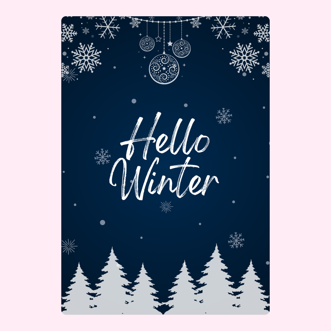 Hello Winter design with snowflakes and trees