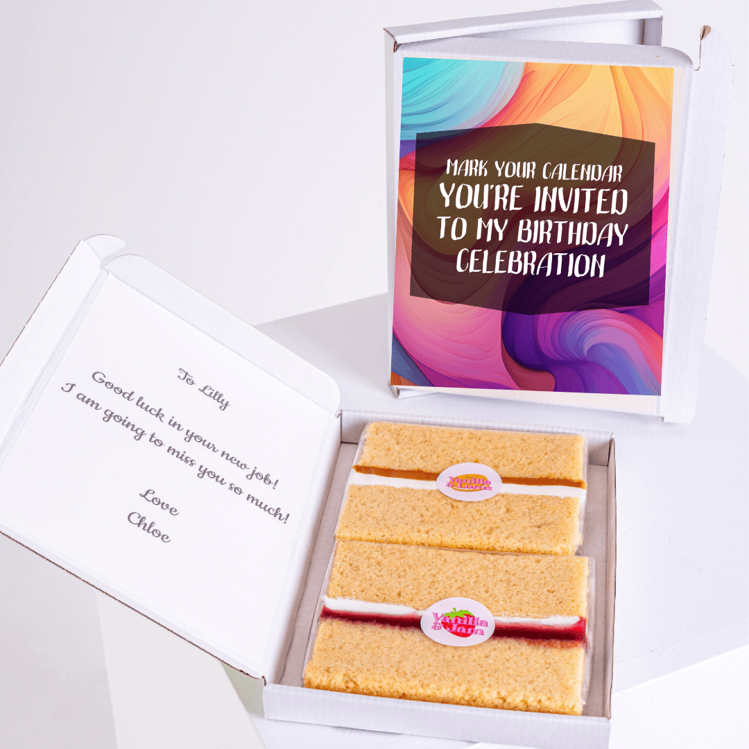 Birthday celebration cake box with a note for Lilly.