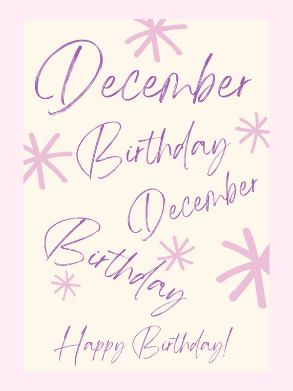 December Birthday Script Snowflakes Cake Card
