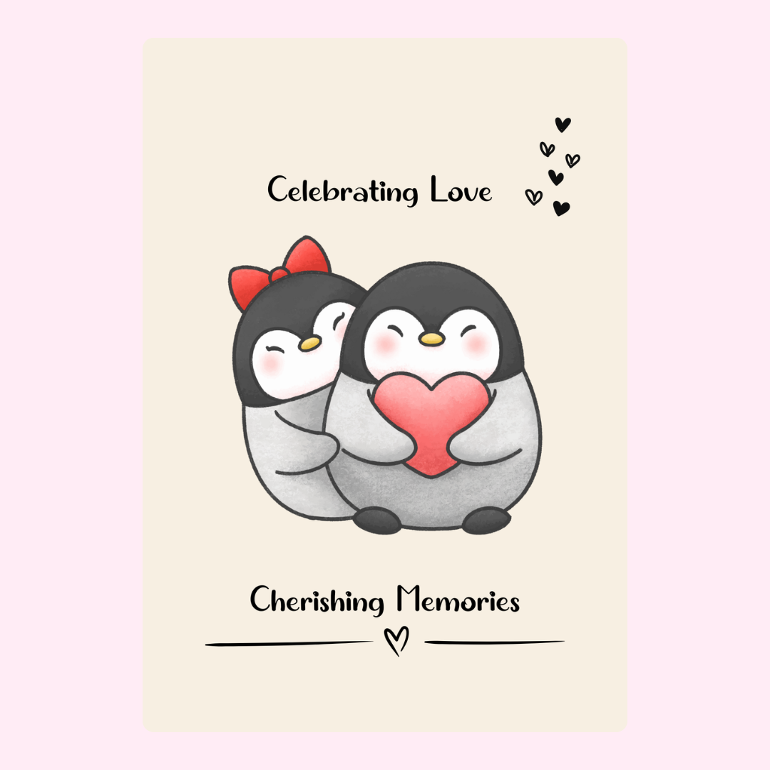 Celebrating Love penguins holding heart