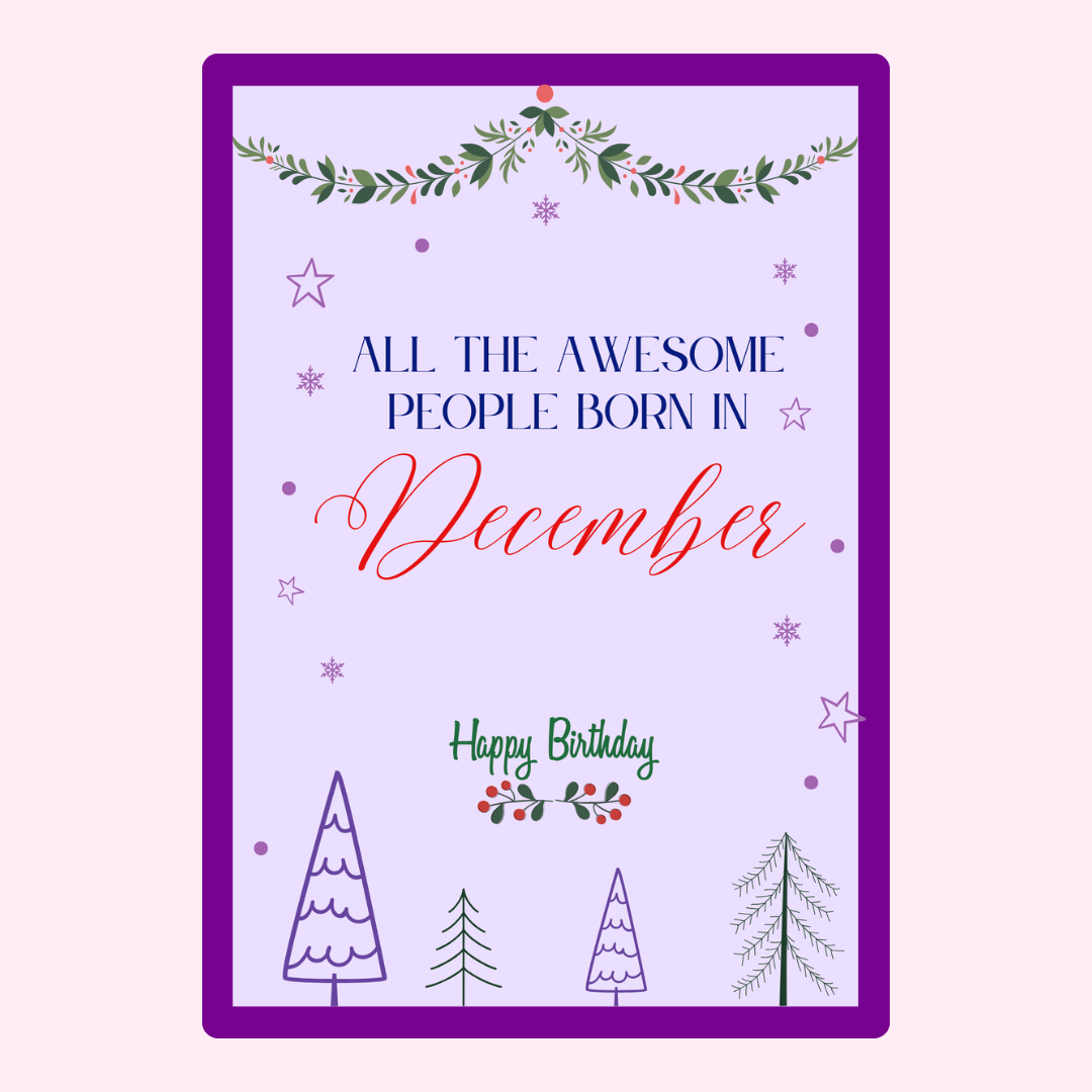December birthday card with festive design.