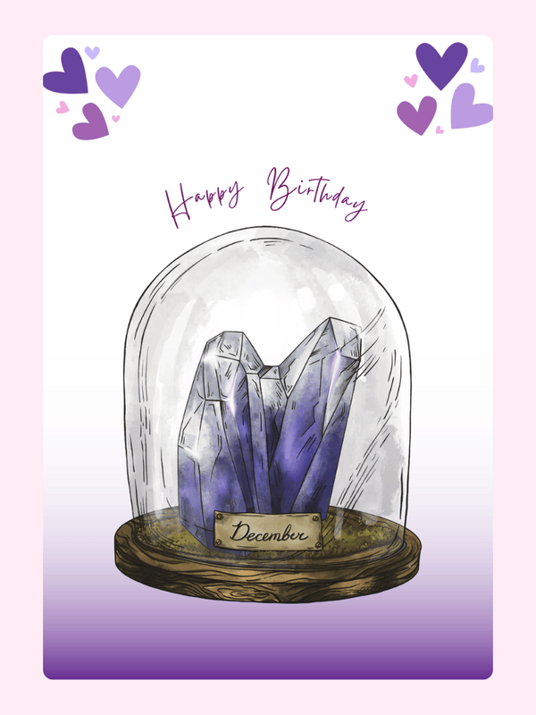 Happy Birthday card with crystals and hearts