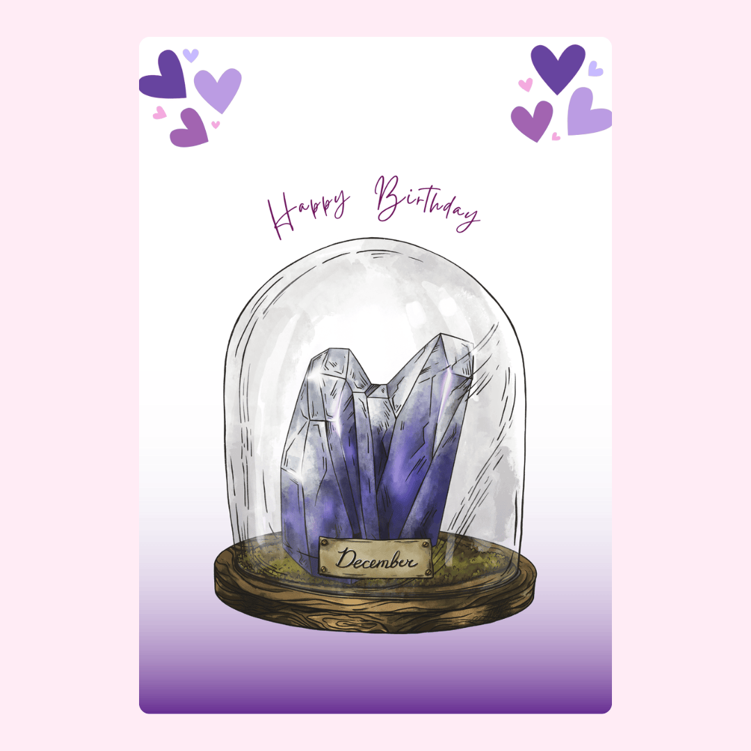 Happy Birthday card with crystals and hearts