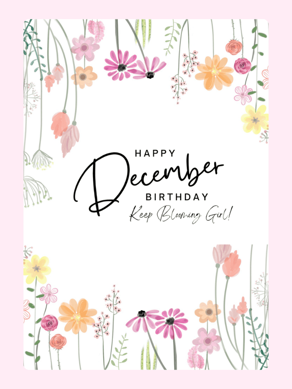 December Floral Birthday Cake Card