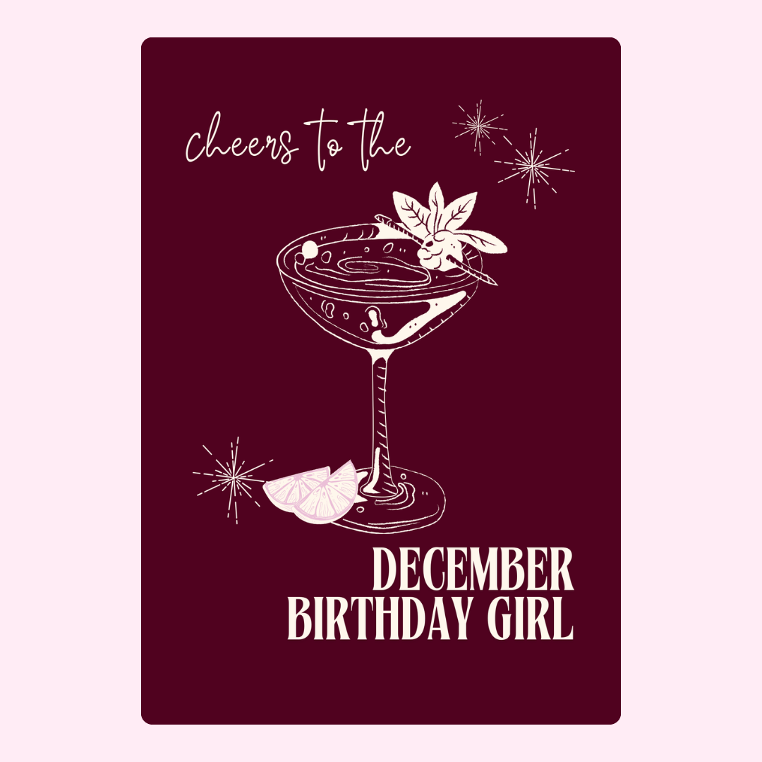 December birthday girl cheers cocktail illustration