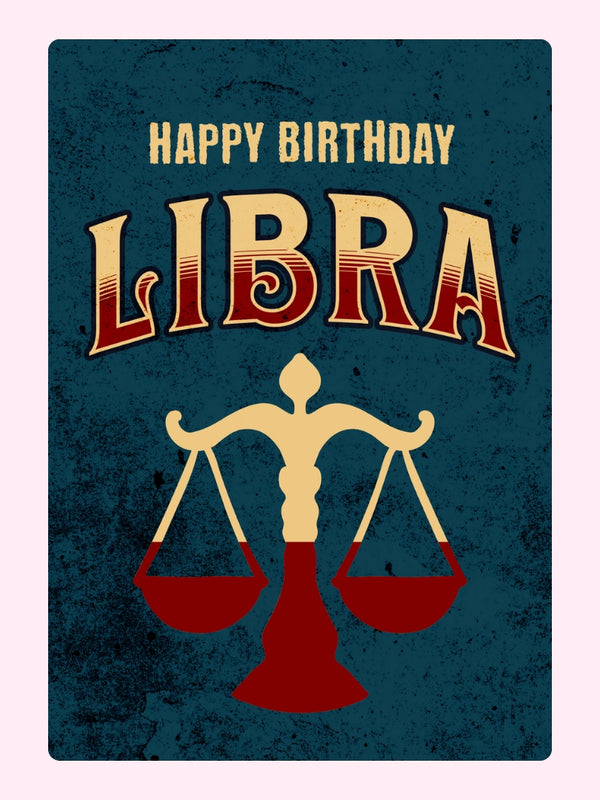 Vintage Libra birthday design with scales symbol