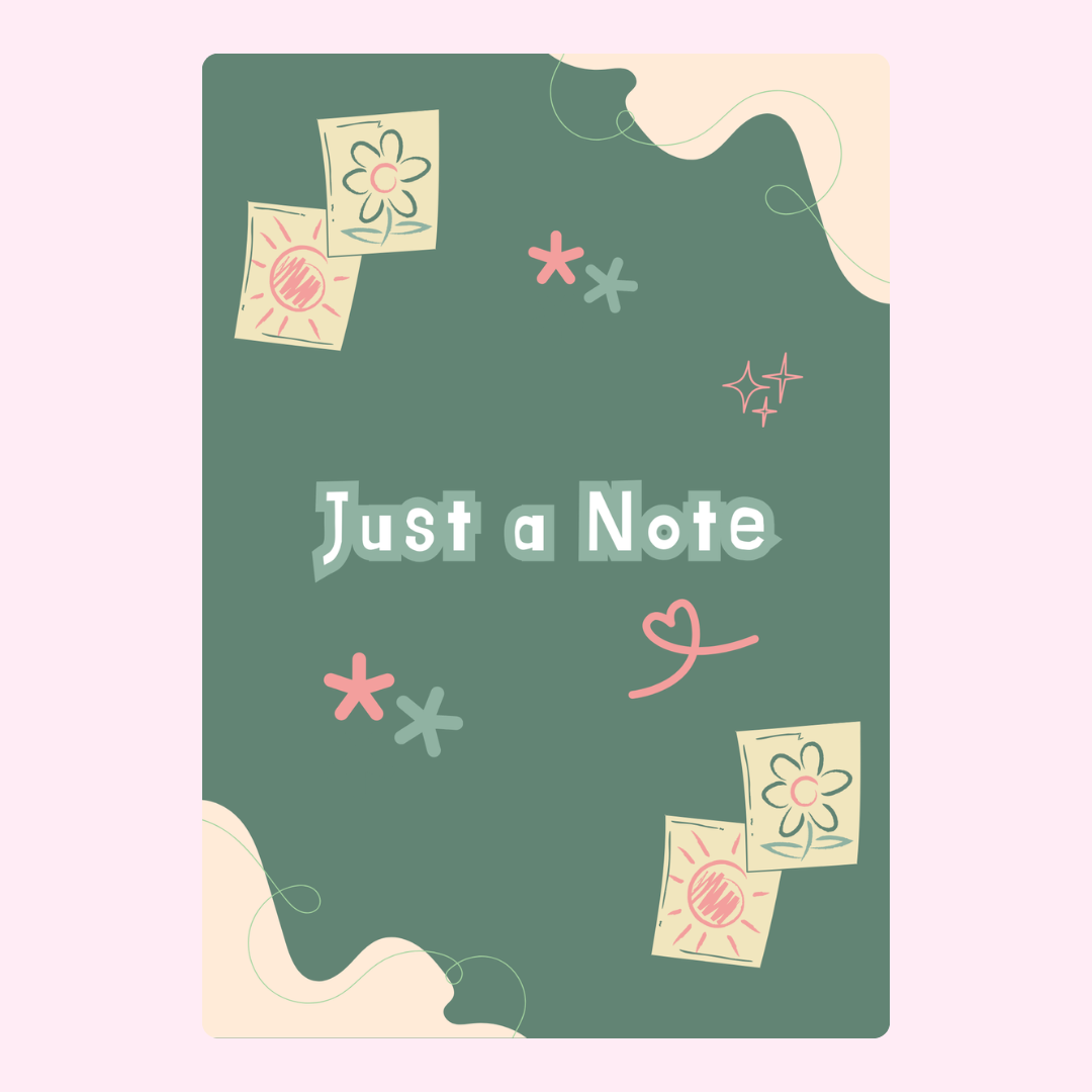 Just a Note floral design on a green background.