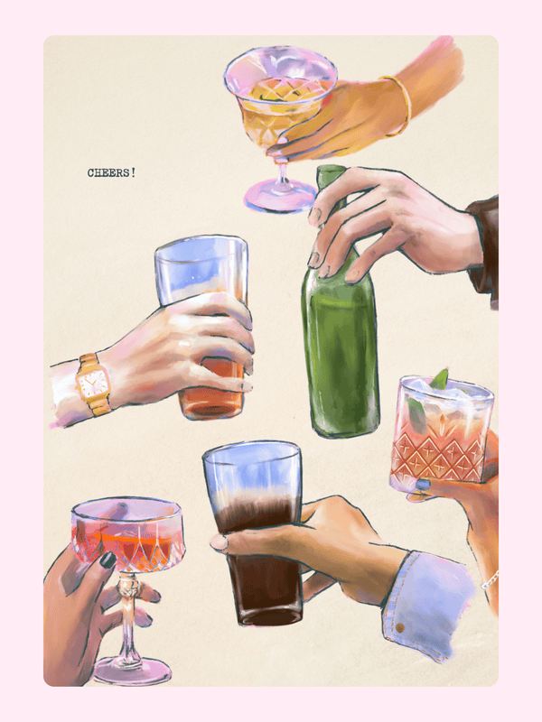 Cocktail Hands Cheers Cake Card