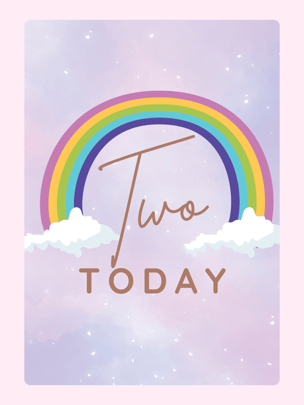 Two Today rainbow birthday card (July 11, 2024)