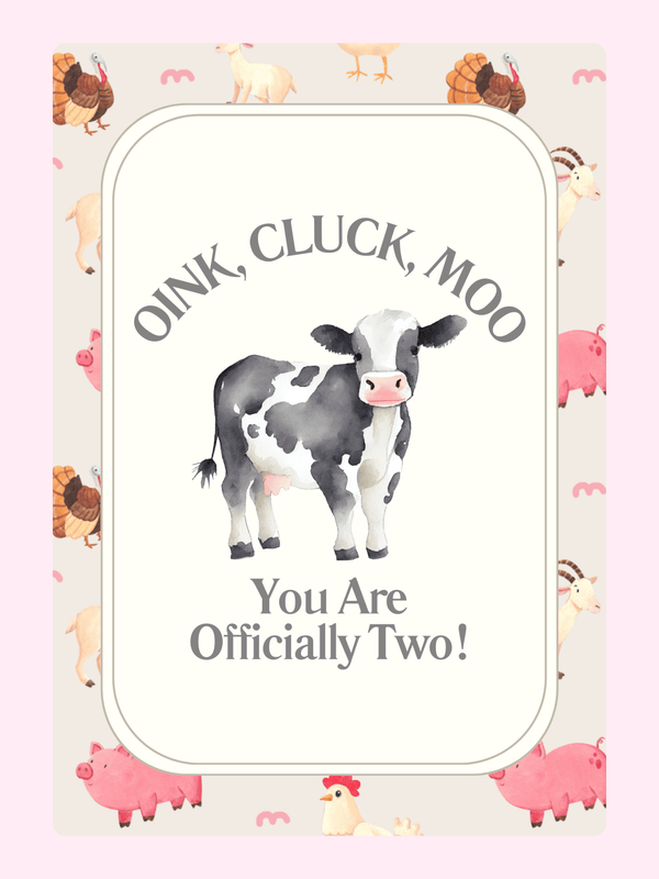 Website - Two-Year-Old Birthday Card with Farm Animals