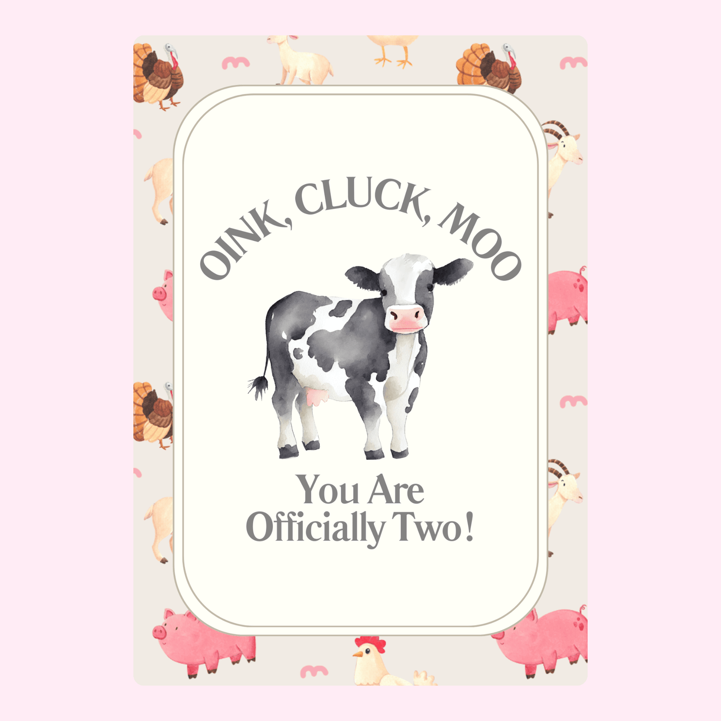 Website - Two-Year-Old Birthday Card with Farm Animals
