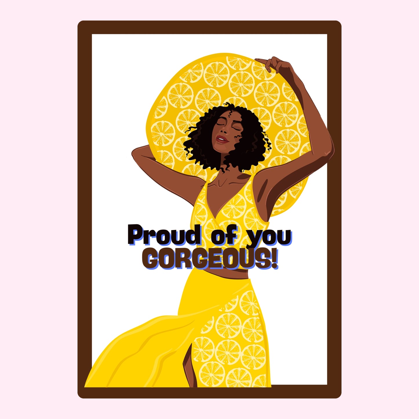 Proud woman in lemon-themed outfit