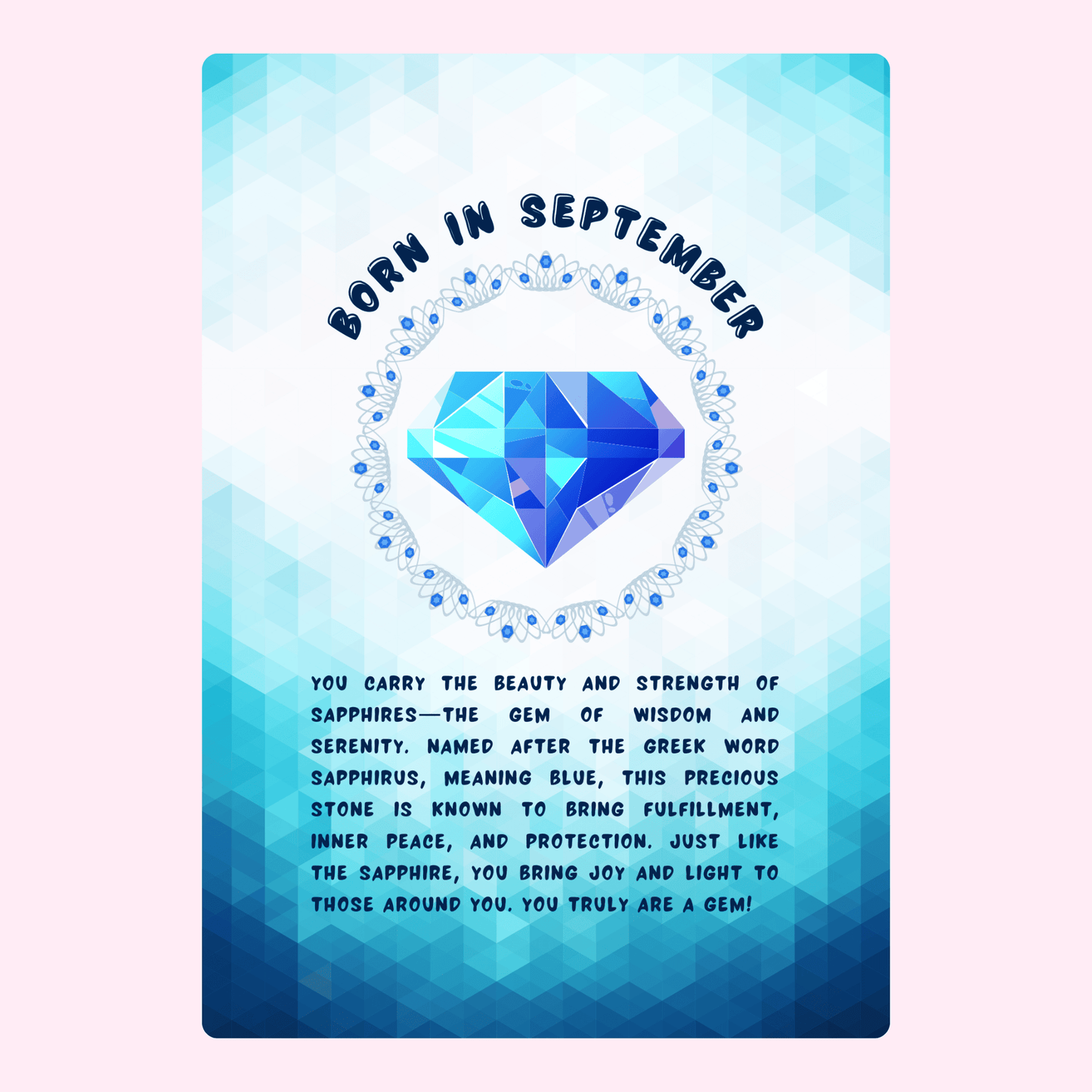 September birthday card with sapphire gem