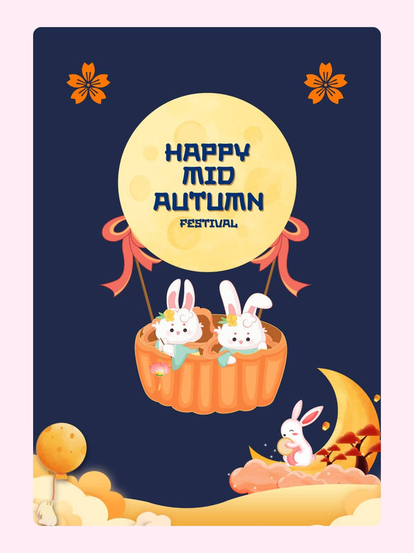 Happy Mid-Autumn Festival poster with rabbits & moon (Website 10)