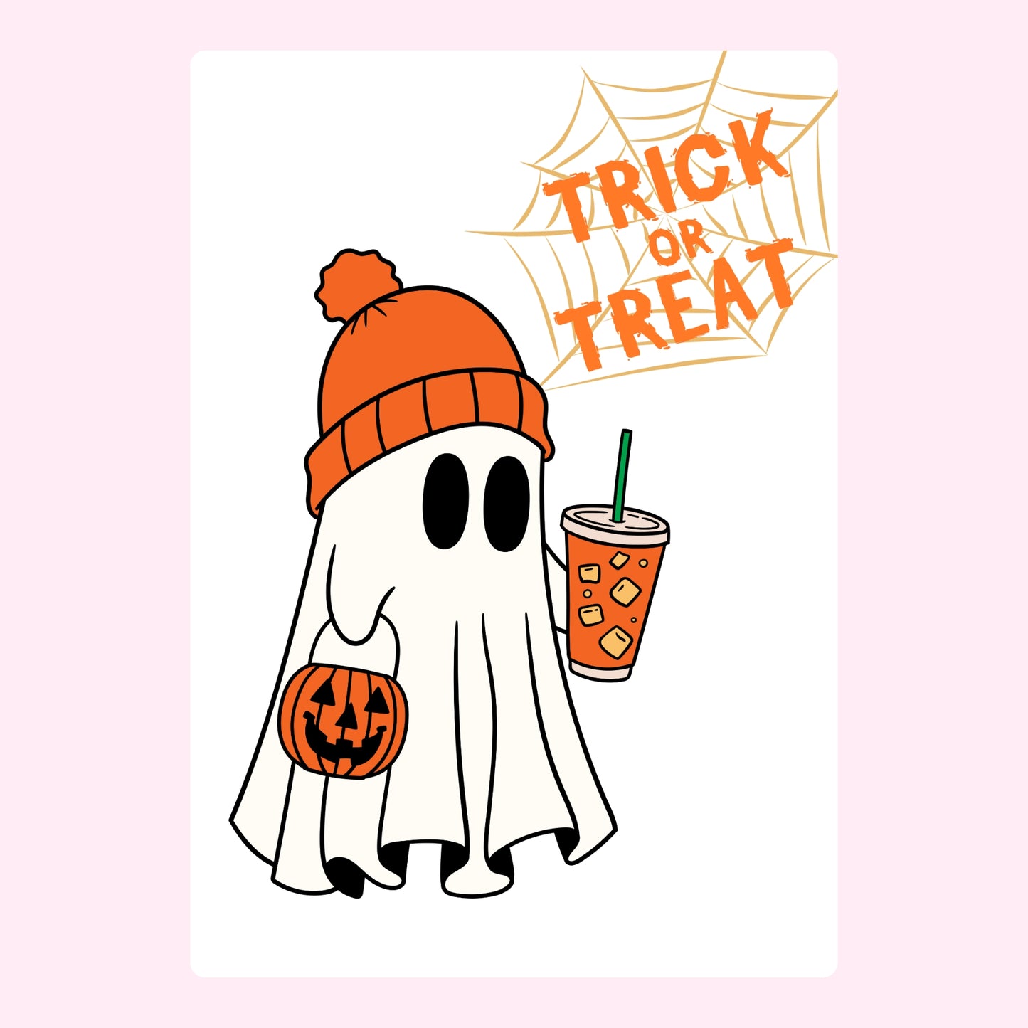 Halloween ghost with pumpkin & drink