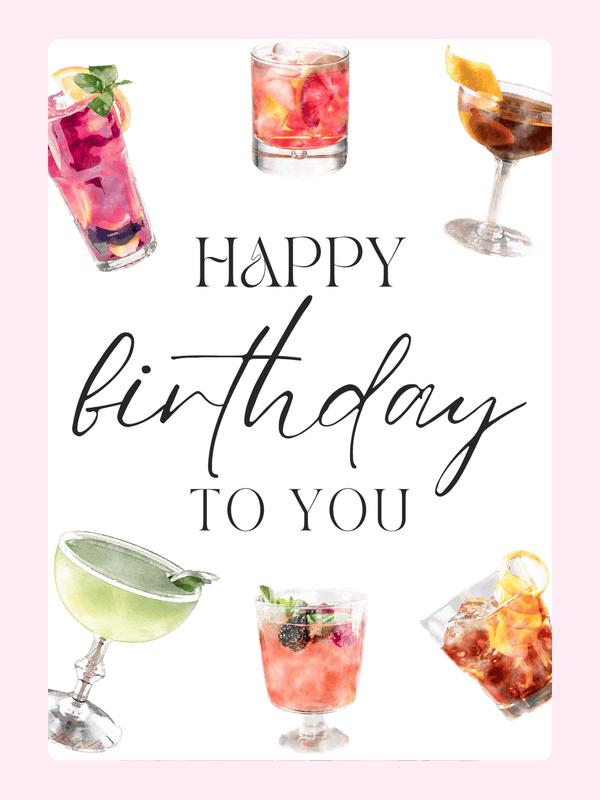 Birthday Cocktails Six Glasses Cake Card