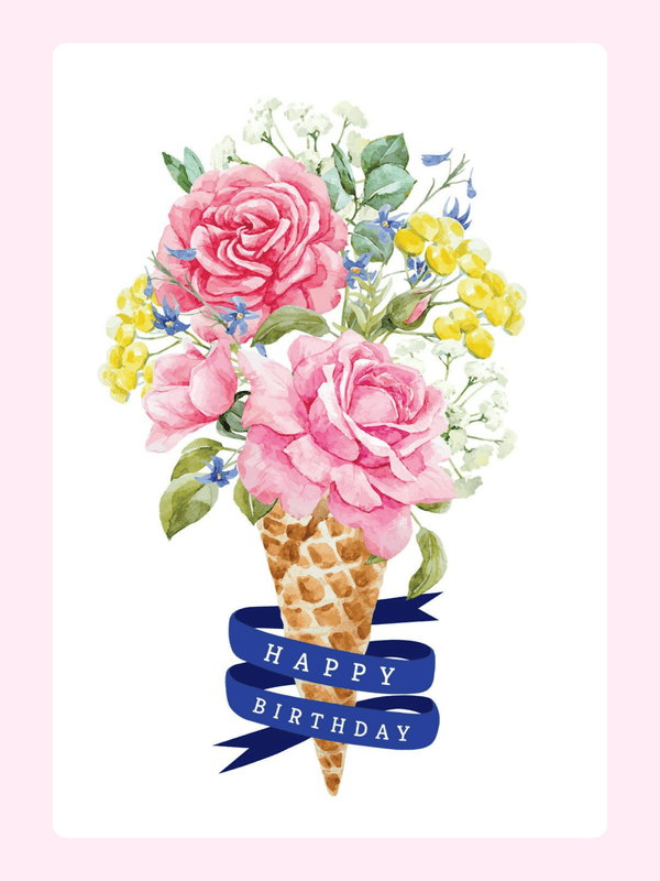 Happy Birthday floral ice cream cone