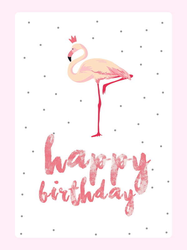 Happy Birthday card with flamingo - Website
