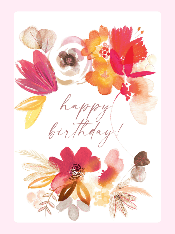 Warm Watercolour Blooms Birthday Cake Card