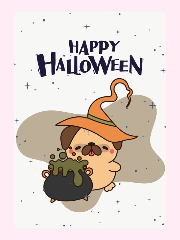 Happy Halloween Pug with Witch Hat