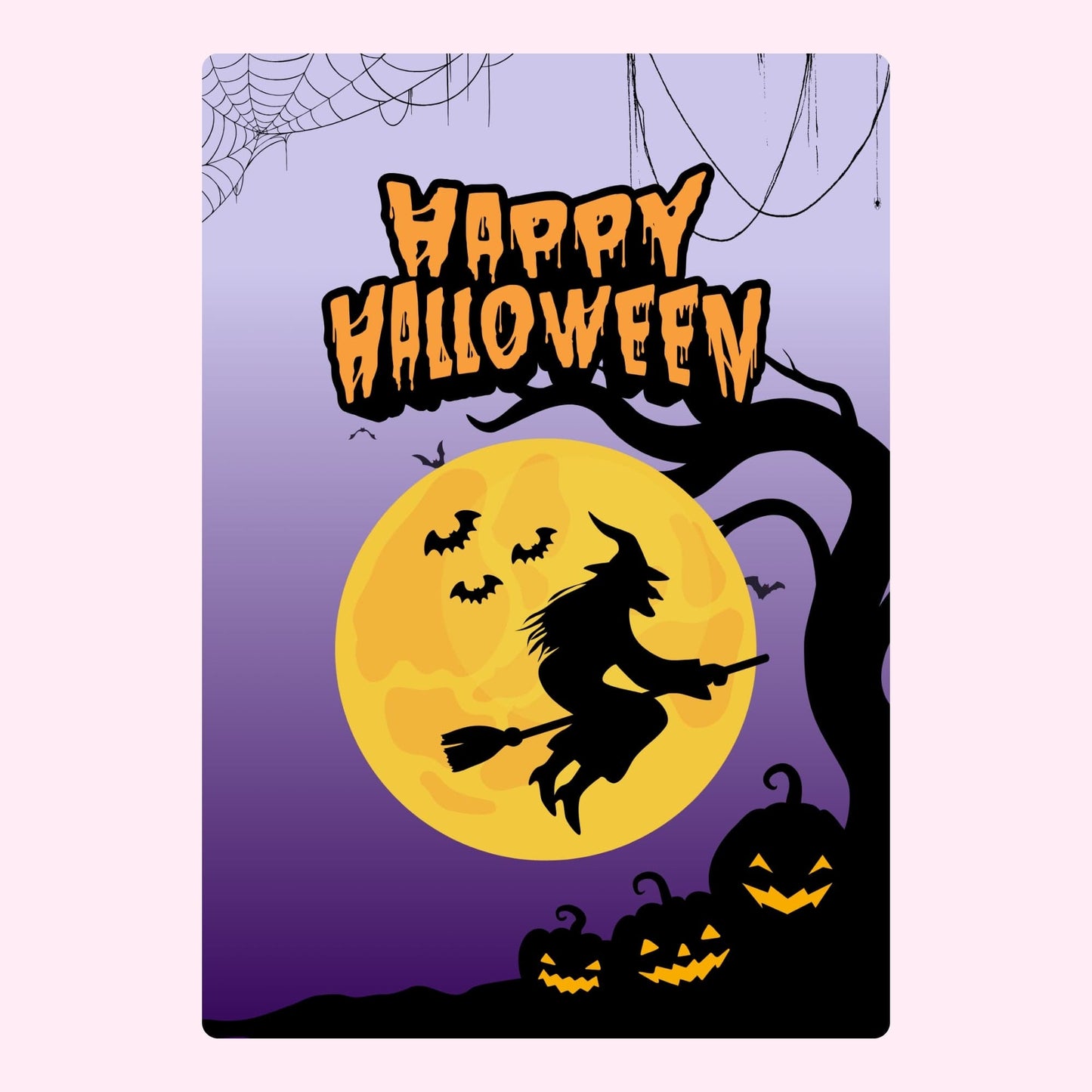 Witch flying past moon