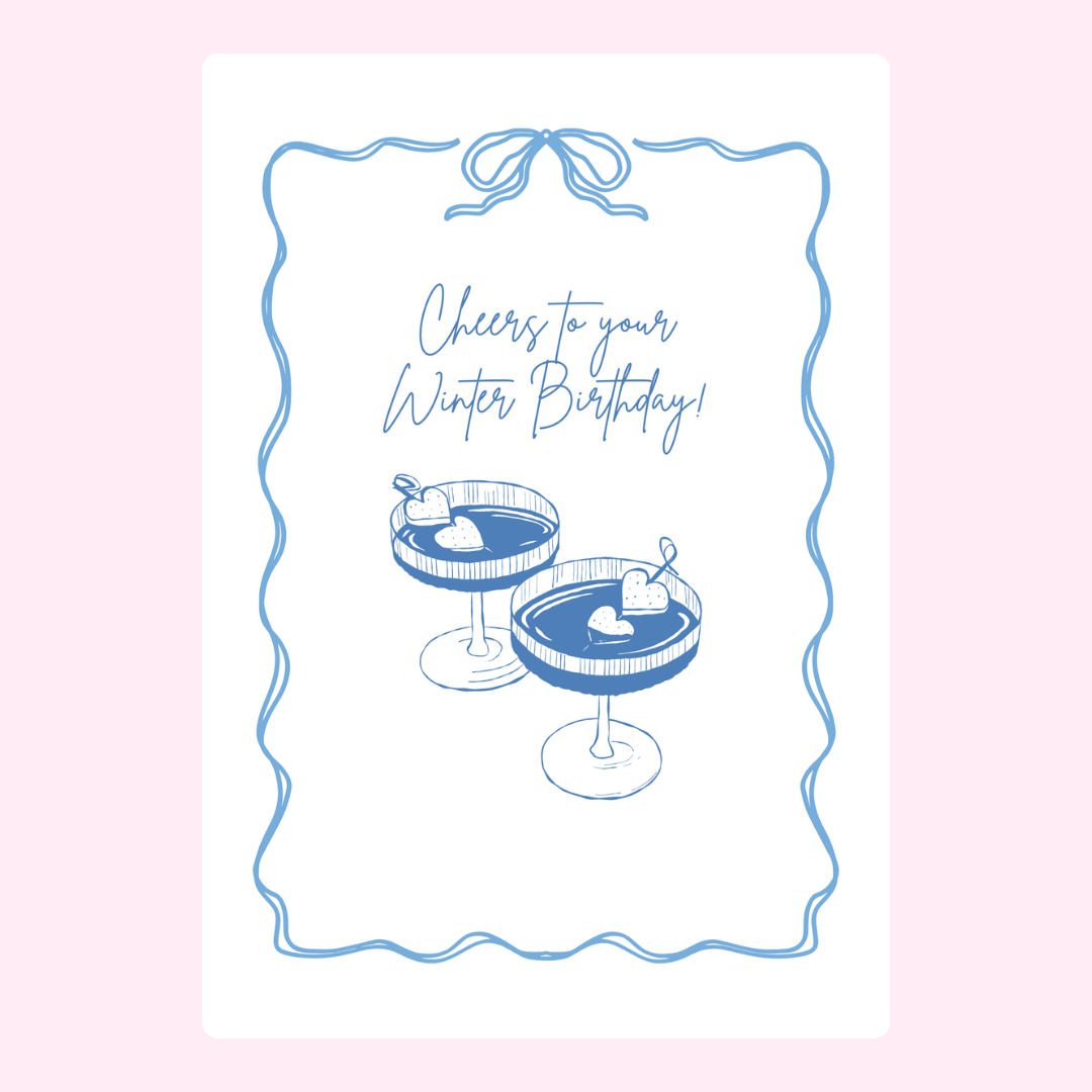 Winter birthday card with cocktails.