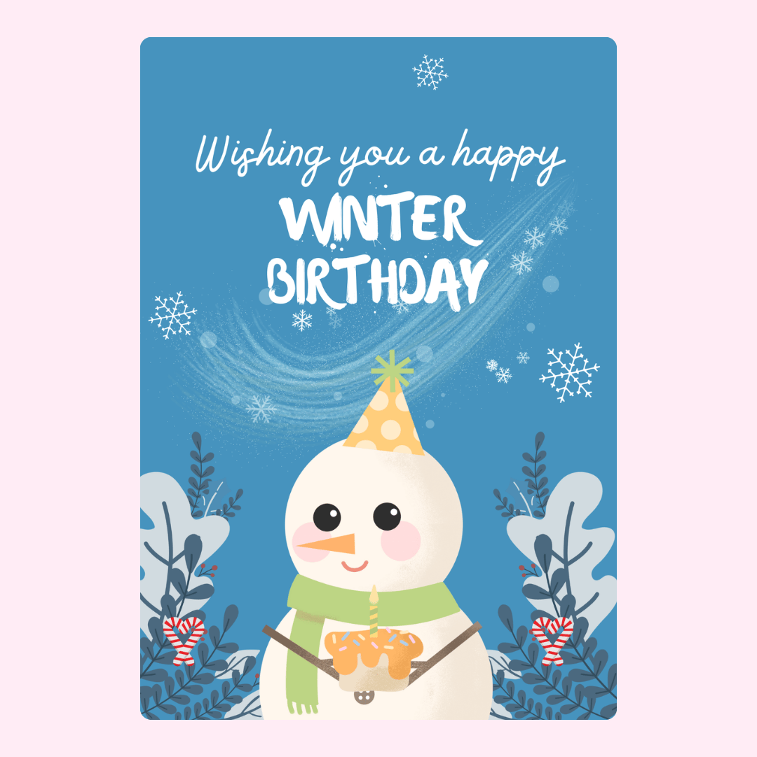 Winter birthday card with snowman