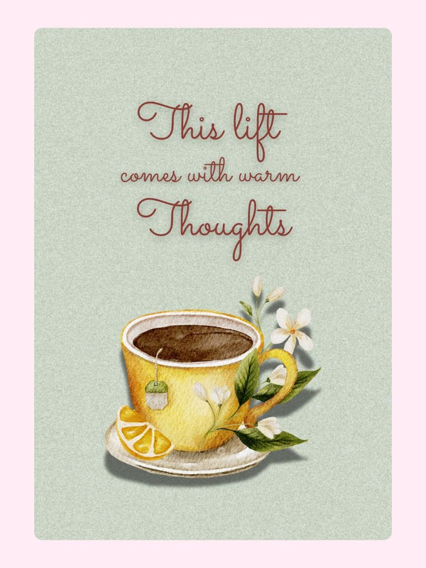 Yellow teacup with warm thoughts message