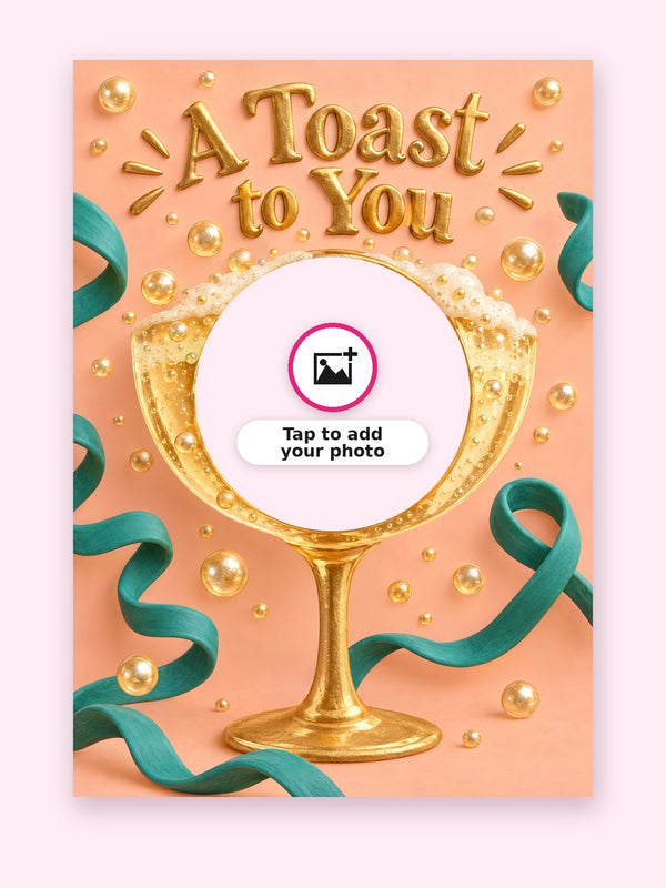 A Toast To You Clay Birthday Cake Card with a space for your own photo