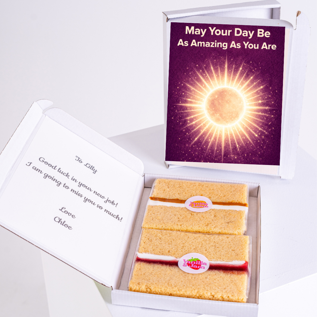amazing day cake card with gift box and slices