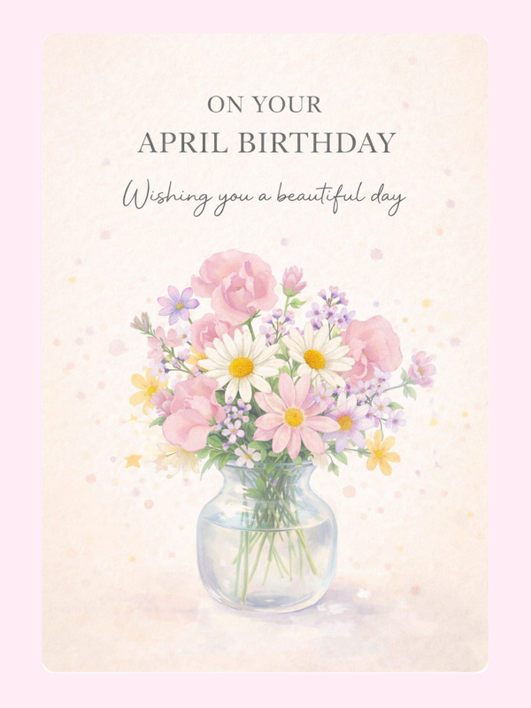 April Birthday Flowers Cake Card
