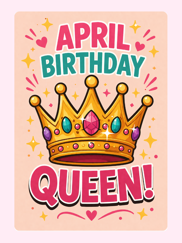 April Birthday Queen Cake Card