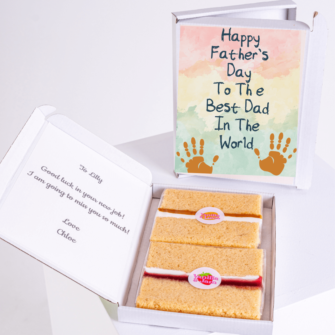 Best Dad in the World Father’s Day cake card with cake inside