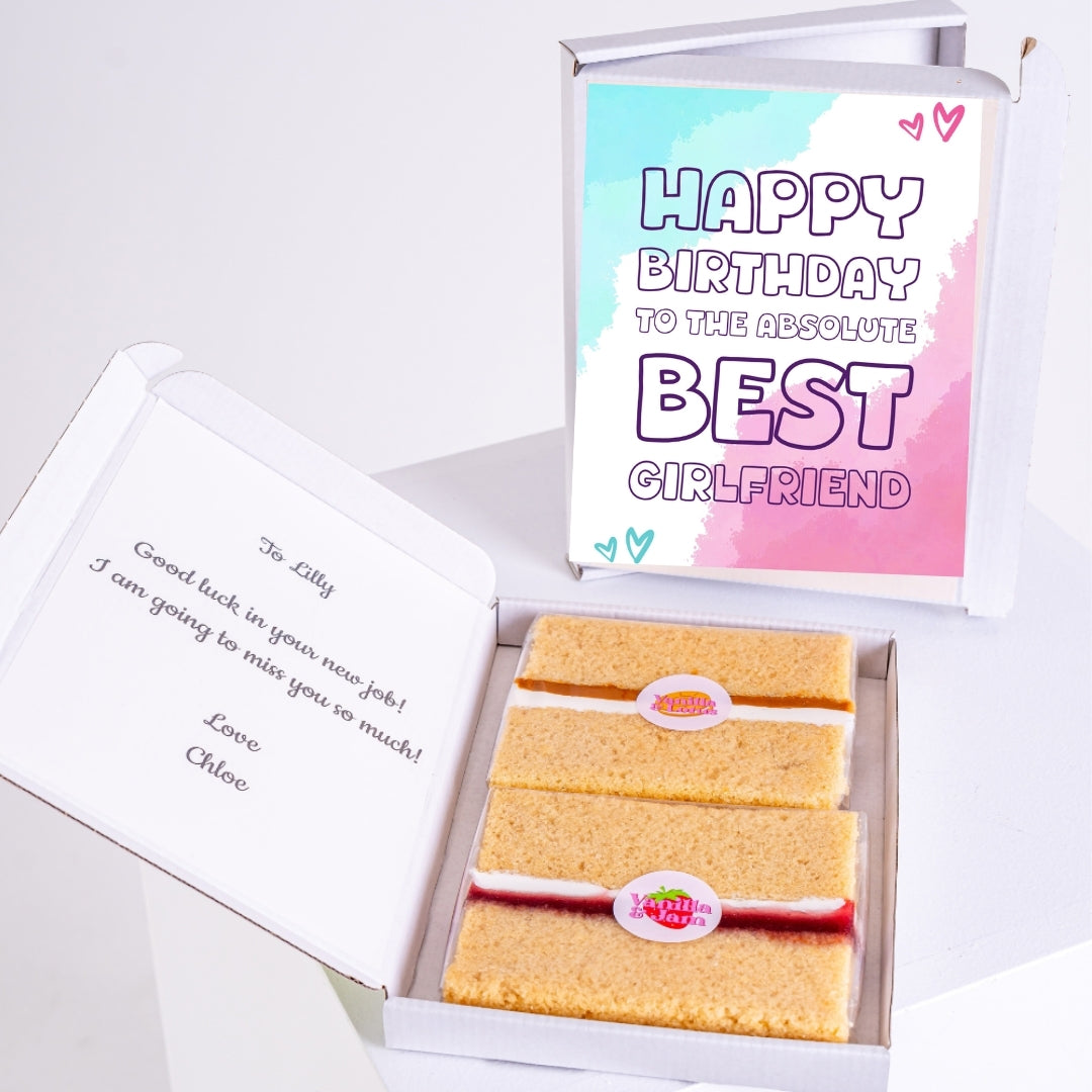 Birthday cake gift box with best girlfriend birthday card design