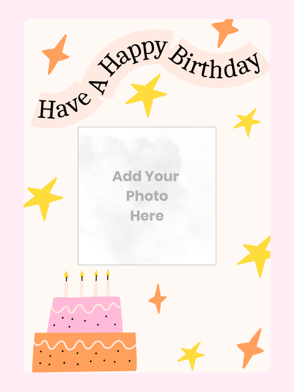 Birthday photo upload card with stars and cake