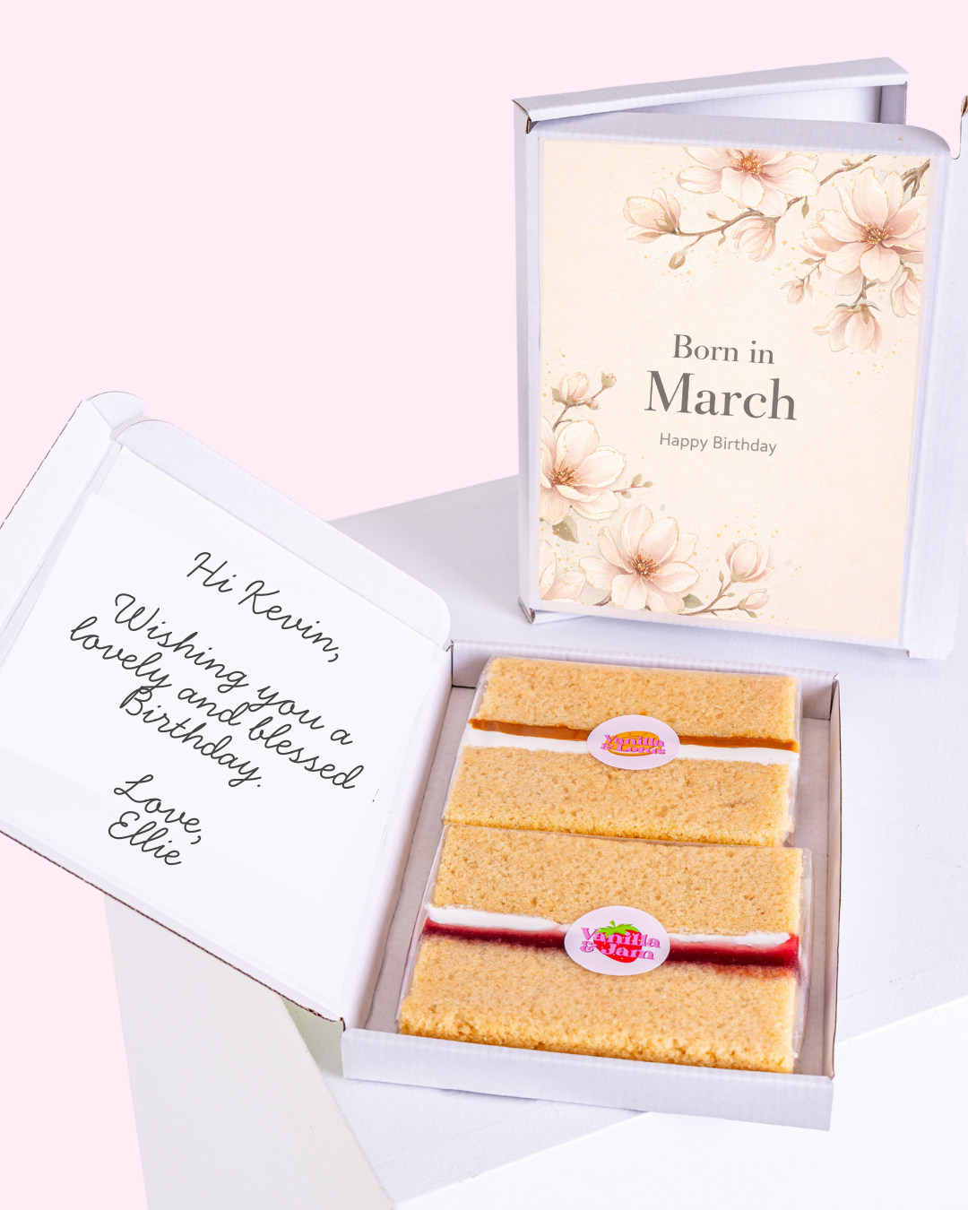 Born in March birthday cake card gift box
