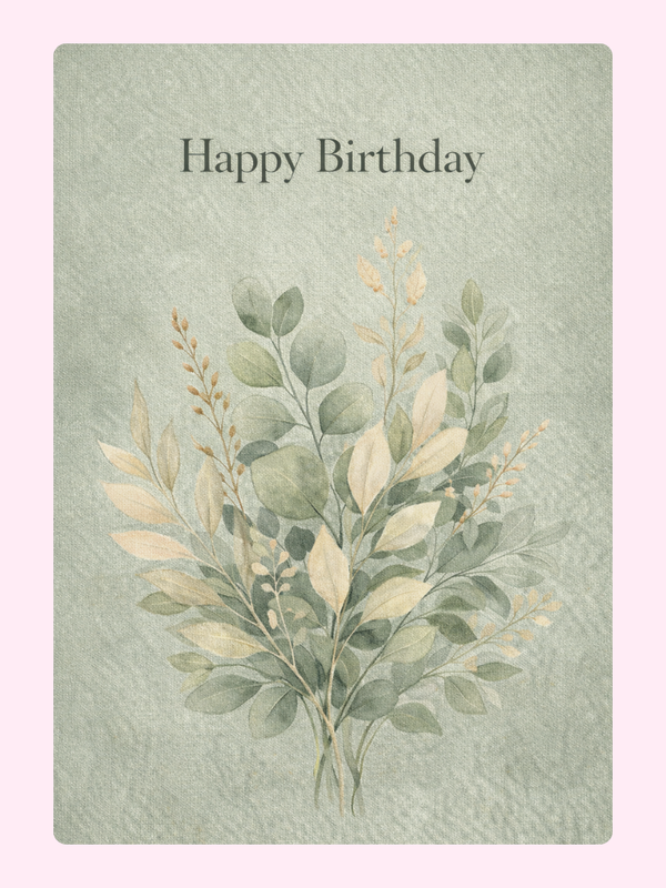 Happy Birthday Botanical Leaves Cake Card