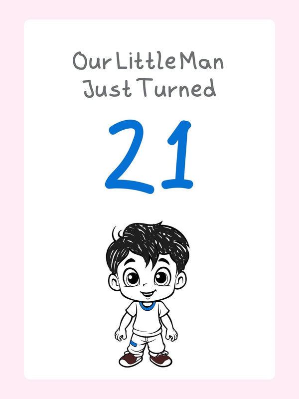 21st birthday card with cartoon boy design