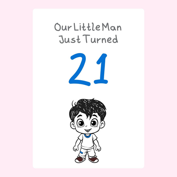 21st birthday card with cartoon boy design