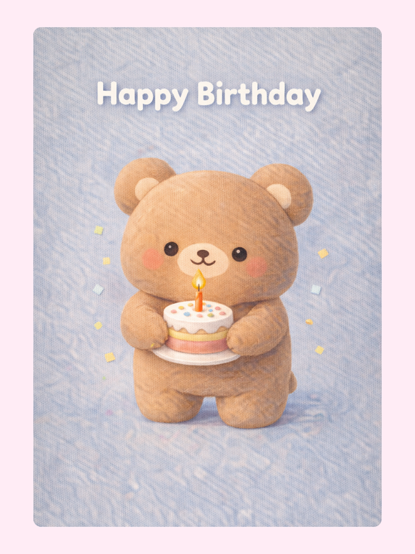 Cute Brown Teddy Happy Birthday Cake Card