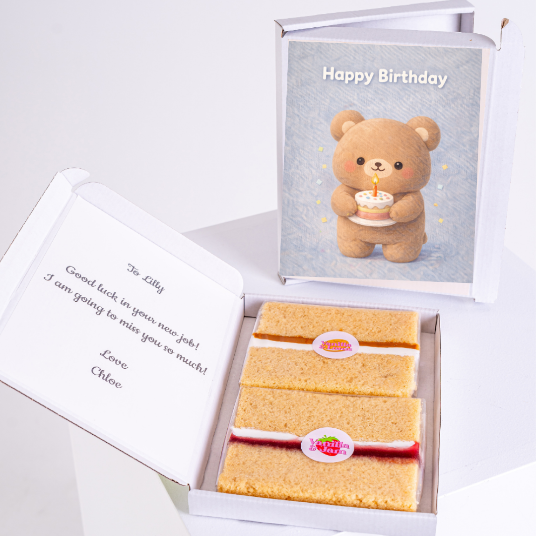Happy birthday cake card gift box with brown teddy bear design