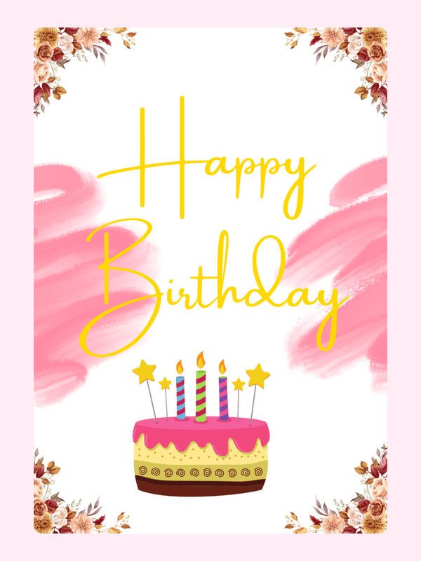 bright birthday card with cake illustration and candles