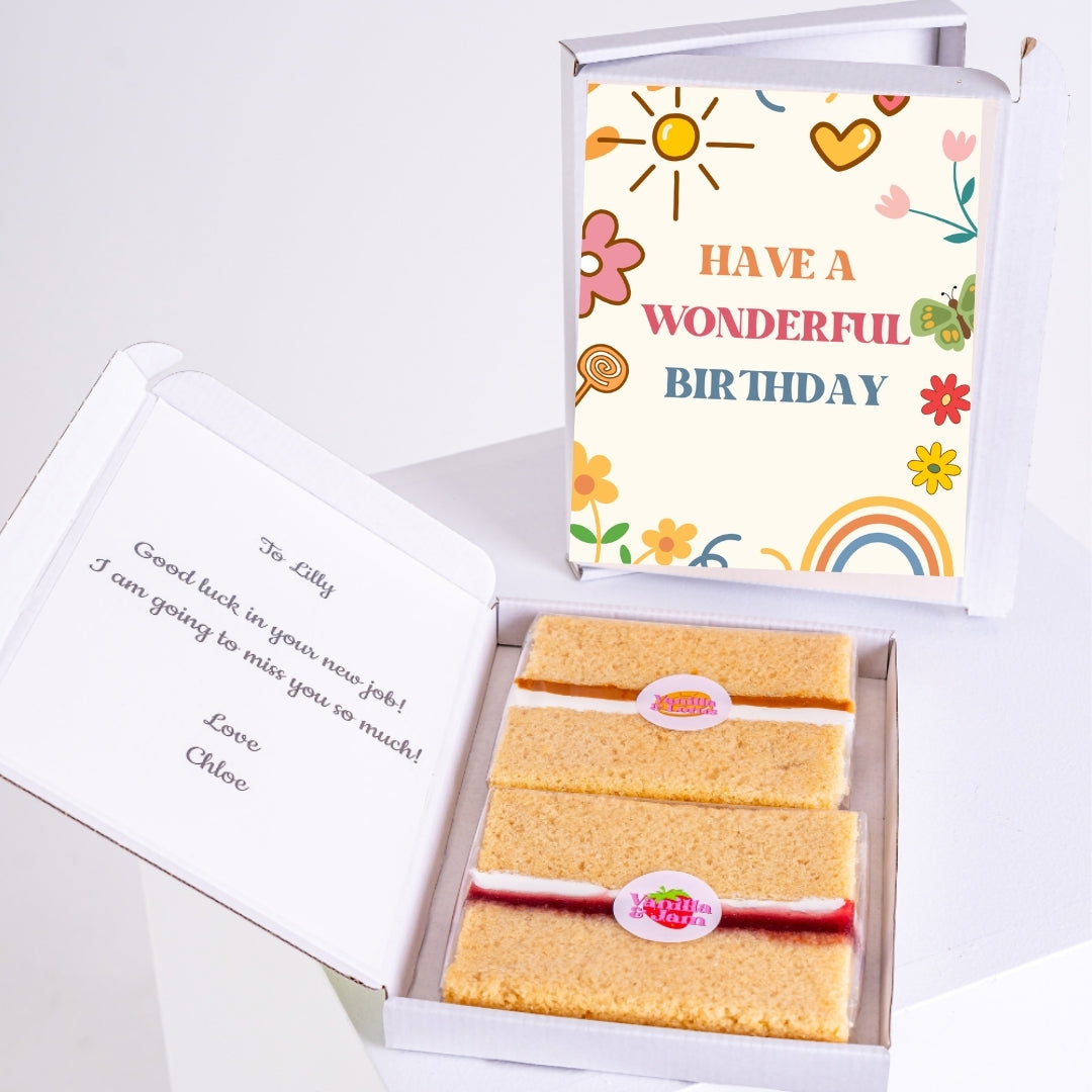 colorful have a wonderful birthday card with cute icons in gift box