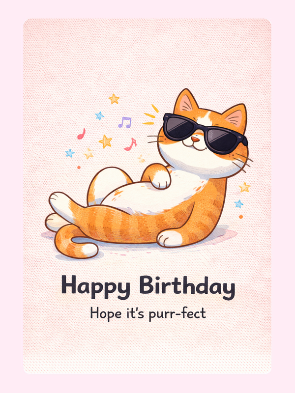 Cool cat wearing sunglasses on happy birthday greeting card