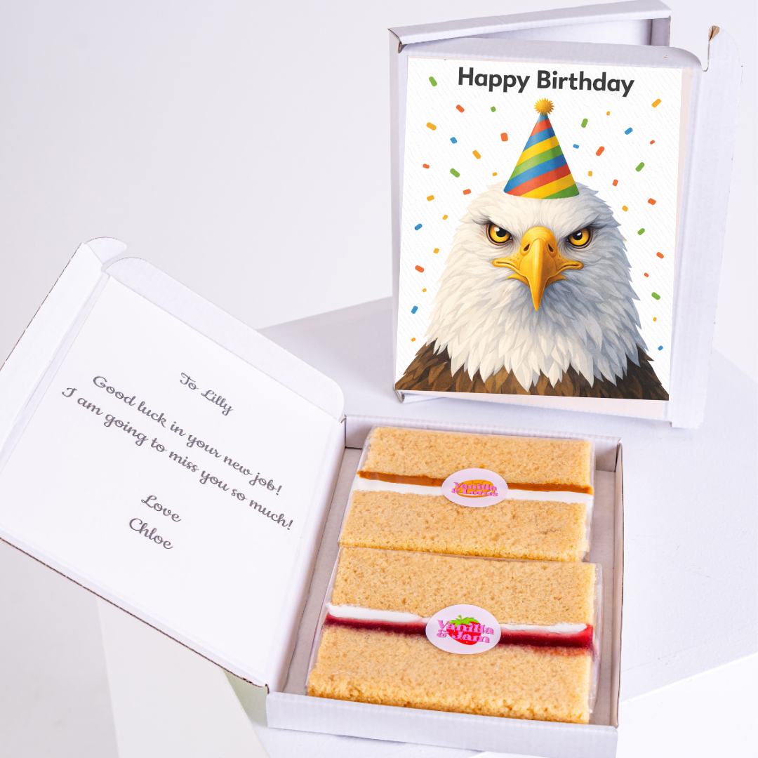 Eagle birthday card with cake slices gift box