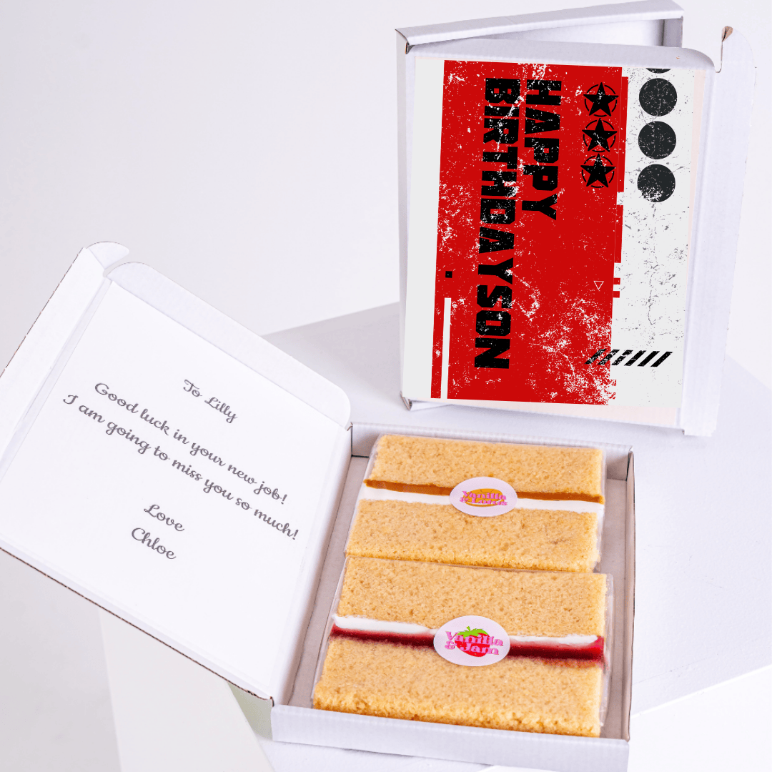 modern happy birthday son cake card with letterbox cake gift