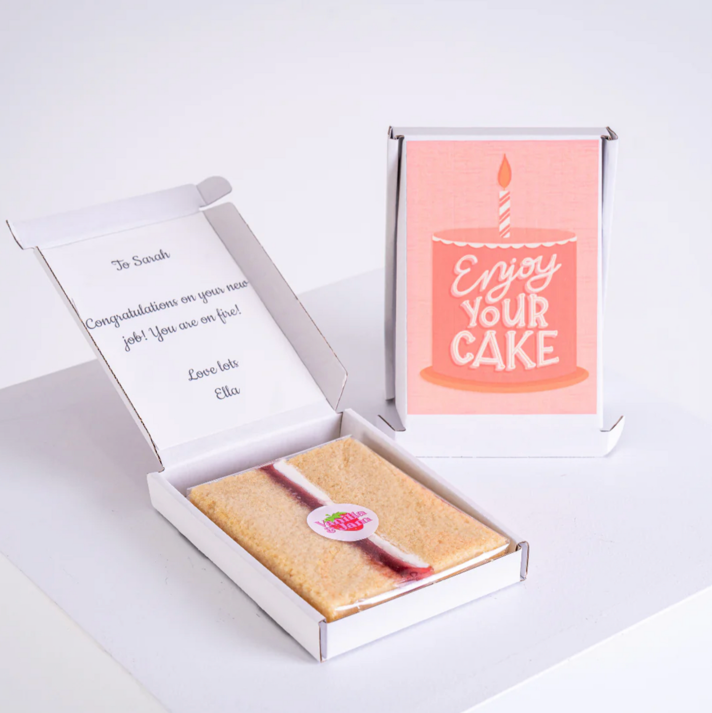 letterbox cake card with sponge slice and message