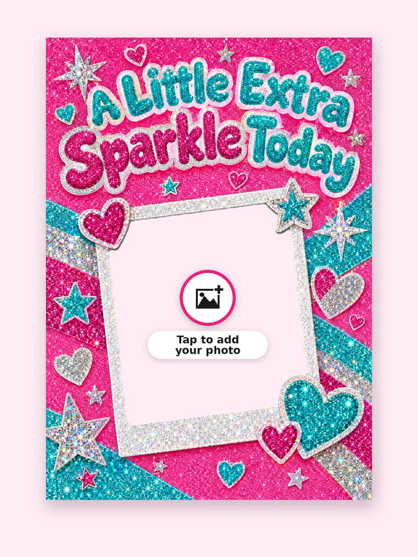 Extra Sparkle Birthday Cake Card with a space for your own photo