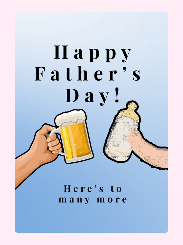 Father’s Day card design with beer mug and baby bottle illustration for Dad